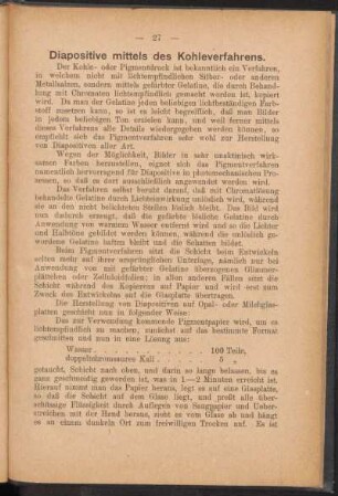 Diapositive mittels des Kohleverfahrens.