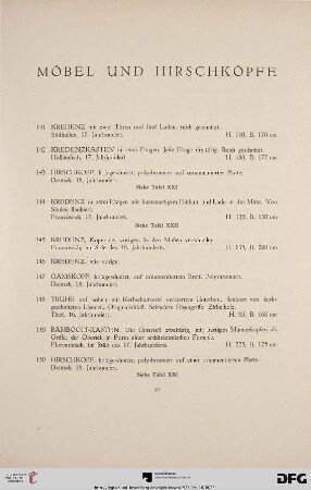 Möbel und Hirschköpfe (Nr. 141-187)