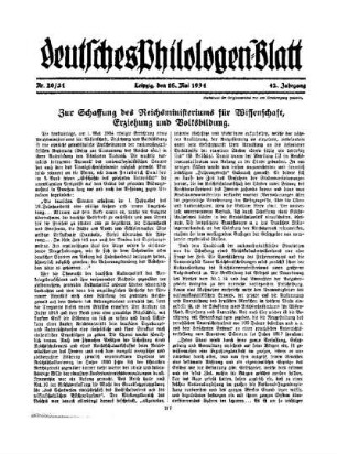 Zur Schaffung des Reichsministeriums für Wissenschaft, Erziehung und Volksbildung