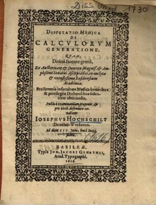Disputatio Medica De Calcvlorvm Generatione