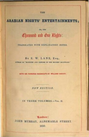 The arabian Nights Entertainments : Translated by Lane, 2