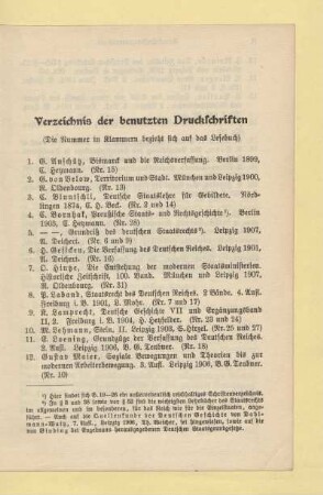 Verzeichnis der benutzten Druckschriften