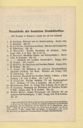 Verzeichnis der benutzten Druckschriften