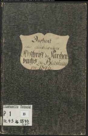 Kirchenbuchduplikate der evangelischen Gemeinde Blasheim, Kreis Lübbecke (GHT 1846) (Gemeinde: Evangelische Gemeinde Blasheim, Kreis Lübbecke)