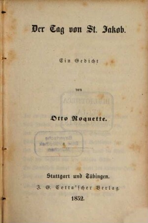 Der Tag von St. Jakob : ein Gedicht