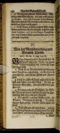 IV. Von der Menschwerdung und Geburth Christi.
