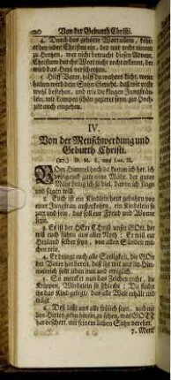 IV. Von der Menschwerdung und Geburth Christi.