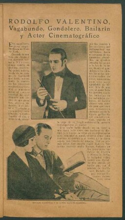 Rodolfo Valentino, vagabundo, gondolero, bailarín y actor cinematográfico