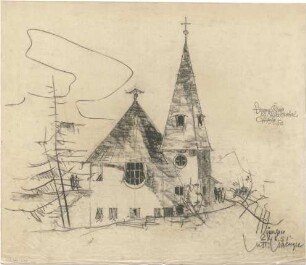 Gsaenger, Gustav; Hirschegg / Kleinwalsertal (Österreich); Ev. Kreuz Kirche - Ostseite (Perspektive)