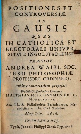 Positiones Et Controversiae De Causis