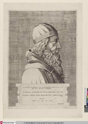 [Brustbild des Aristoteles, nach rechts gewandt]