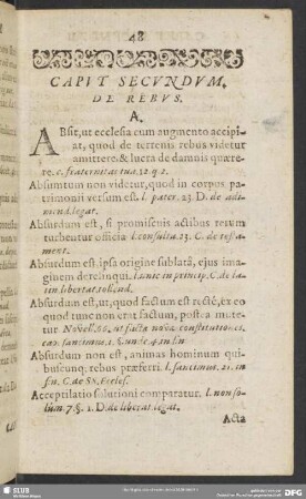 Caput Secundum. De Rebus