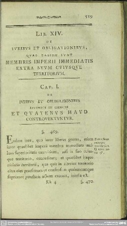 Lib. XIV. De Iuribus Et Obligationibus, Quae Passim Sunt Membris Imperii Immediatis Extra Suum Suiusque Territorium