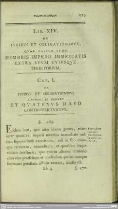Lib. XIV. De Iuribus Et Obligationibus, Quae Passim Sunt Membris Imperii Immediatis Extra Suum Suiusque Territorium