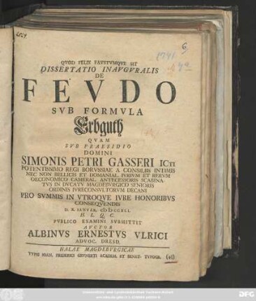 Dissertatio Inavgvralis De Fevdo Svb Formvla Erbguth
