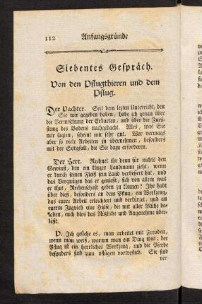 112-134, Siebentes Gespräch. Von den Pflugthieren und dem Pflug.