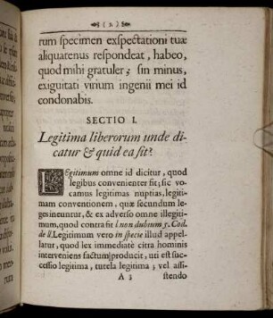 Sectio I. Legitima Liberorum unde dicatur & quid ea sit? - Sectio VII. Quo tempore specteur legitima?