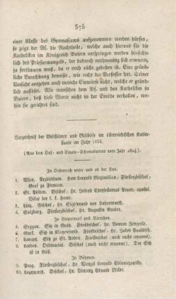 375-379 Verzeichnis der Bisthümer und Bishcöfe im österreichischen Kaiserstaate im Jahr 1823