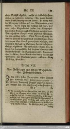 Artikel XIII. Von Reichstagen und andern Reichständischen Zusammenkünften