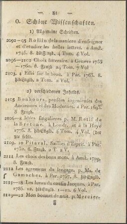 O. Schöne Wissenschaften.