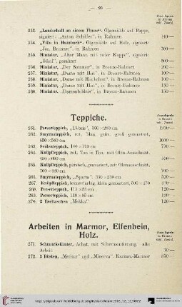 Arbeiten in Marmor, Elfenbein, Holz (Nr. 271-283)