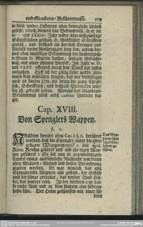 Cap. XVIII. Von Sprenglers Wappen
