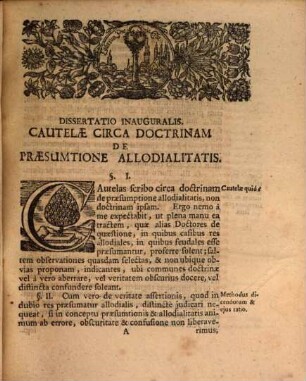 Dissertatio inauguralis iuridica cautelas circa doctrinam de praesumtione allodialitatis exhibens