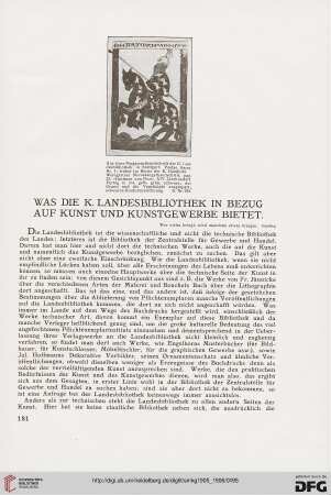 Was die k. Landesbibliothek in Bezug auf Kunst und Kunstgewerbe bietet