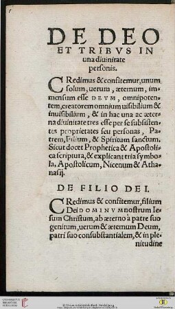 De deo et tribus in una diuinirate personis