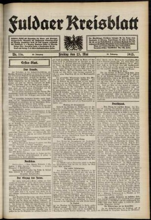 Erste Ausgabe vom Freitag, den 23. Mai 1913.