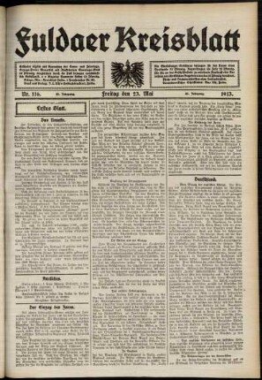 Erste Ausgabe vom Freitag, den 23. Mai 1913.