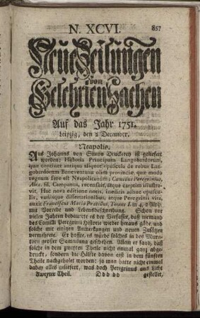 N. XCVI. Leipzig, den 2 December. - N. CIV. Leipzig, den 30 December.