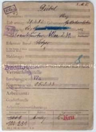 Meldekarte ("Stempelkarte") des Arbeitsamtes Berlin-Mitte