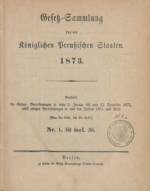 1873: Gesetzsammlung für die Königlich-Preußischen Staaten