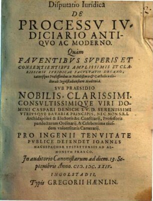 Disputatio Iuridica De Processu Iudiciario Antiquo Ac Moderno