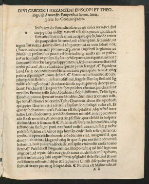 Divi Gregorii Nazanzeni Episcopi Et Theologi, de Amandis Pauperibus sermo, Interprete. Io. Oecolampadio.