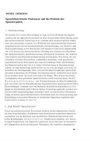 Sprachtheoretische Positionen und das Problem des Sprachwandels