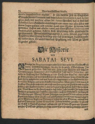 Die Historie von Sabatai Sevi.