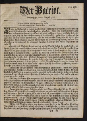 No. 138. Donnerstags, den 22. August, 1726
