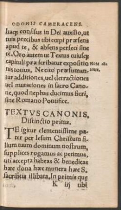 Textus Canonis, Distinctio prima.