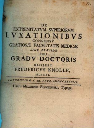 De Extremitatvm Svperiorvm Lvxationibvs