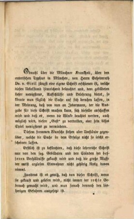 Die Münchner Krankheit, der enterische Typhus, der Schrecken der Fremden und selbst der Einheimischen ist vermeidbar : Zur Beruhigung für Fremde und Einheimische