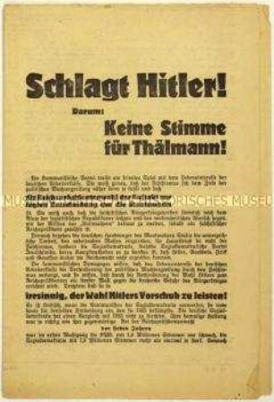 Aufruf der SPD zur Wahl von Paul von Hindenburg zum Reichspräsidenten 1932