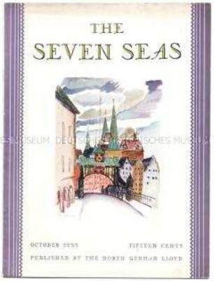 Monatszeitschrift des Norddeutschen Lloyd "The Seven Seas" u.a. mit Porträtfotos von Transatlantik-Passagieren