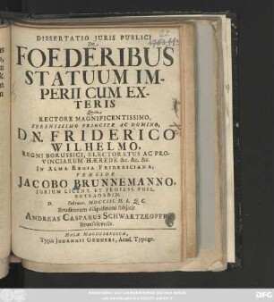 Dissertatio Juris Publici De Foederibus Statuum Imperii Cum Exteris