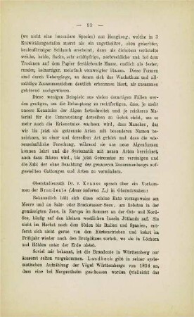 Ueber das Vorkommen der Brandente (v. Krauss)