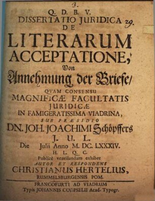 Diss. iur. de litterarum acceptatione