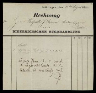 Brief von Dieterichschen Buchhandlung, Göttingen an Jacob Grimm