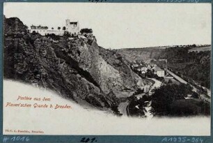 Postkarte mit Blick in den Plauenschen Grund und zur Begerburg in Dölzschen bei Dresden