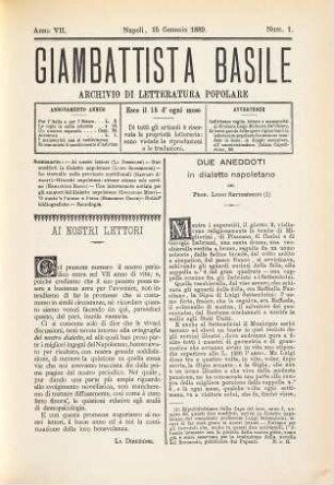 Giambattista Basile : archivio di letteratura popolare e dialettate. 7. 1889